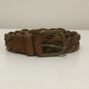 Vintage Braided Leather Belt With Brass Buckle